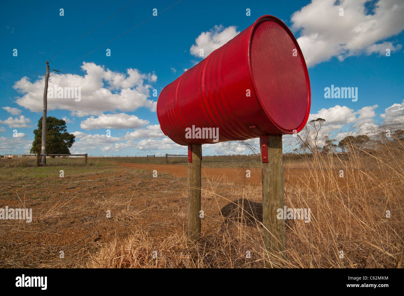 An Australian country mailbox made from a recycled oil drum Stock Photo