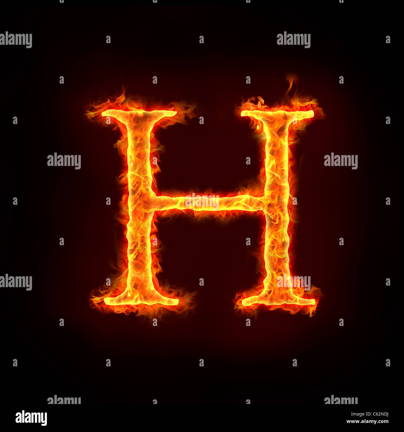 fire alphabets in flame, letter H Stock Photo