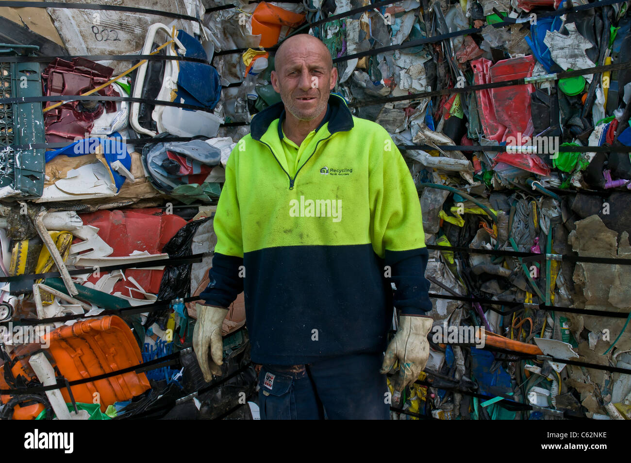 Employee in a plastic recycling plant in Geelong Australia Stock Photo