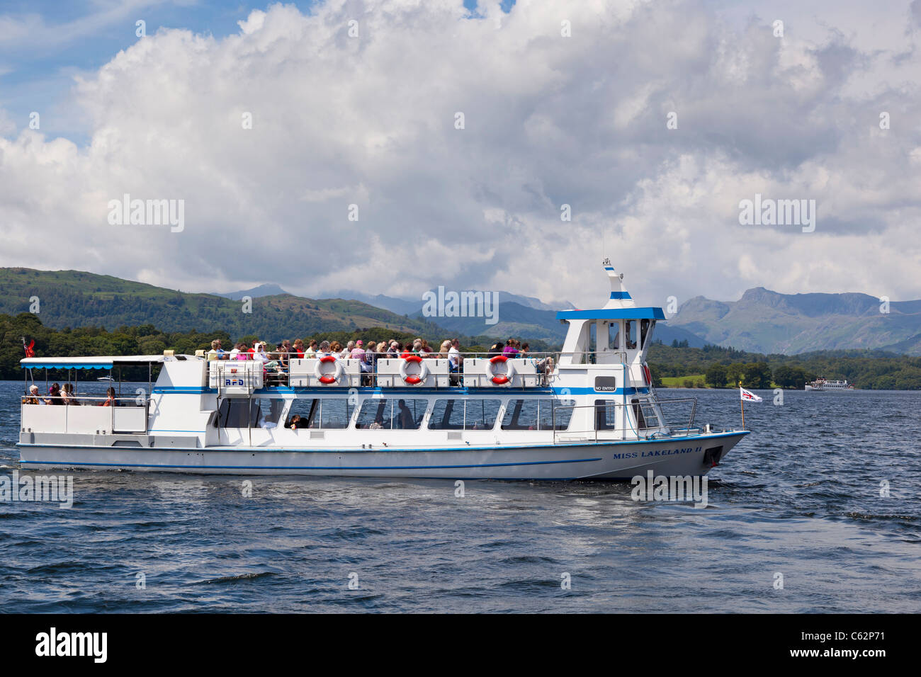 Lake Windermere launch Miss Lakeland 2 leaves the pier at Brockhole