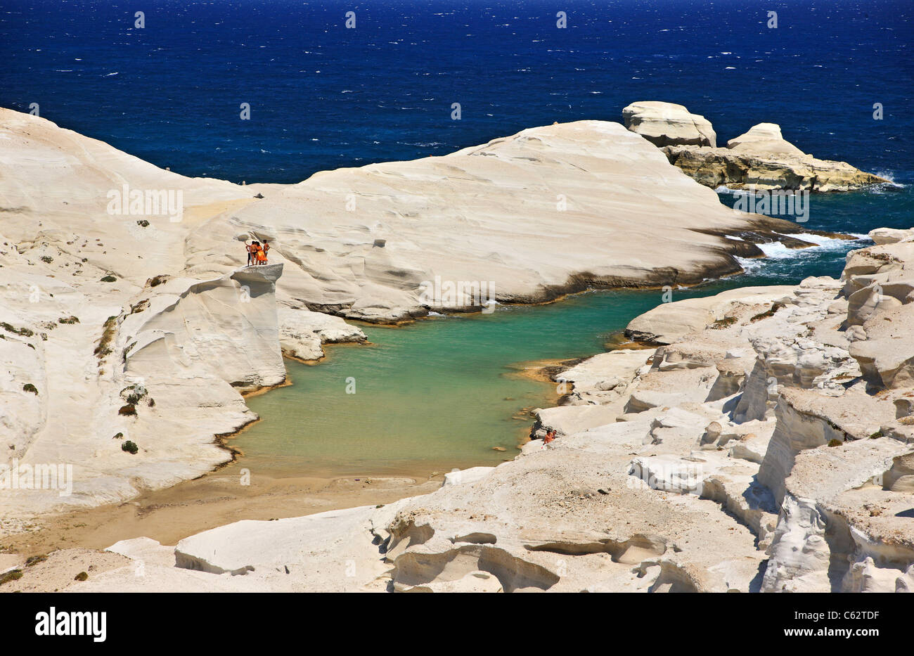 Sarakiniko beach, famous for its blinding white volcanic rocks. Milos island, Cyclades, Greece Stock Photo