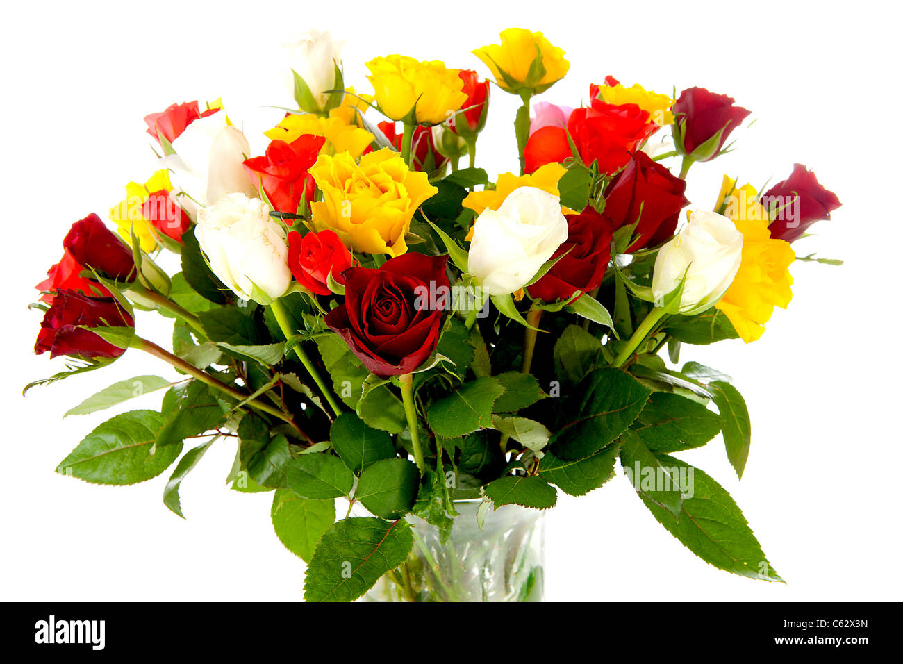 Bouquet of colorful roses over white background Stock Photo - Alamy