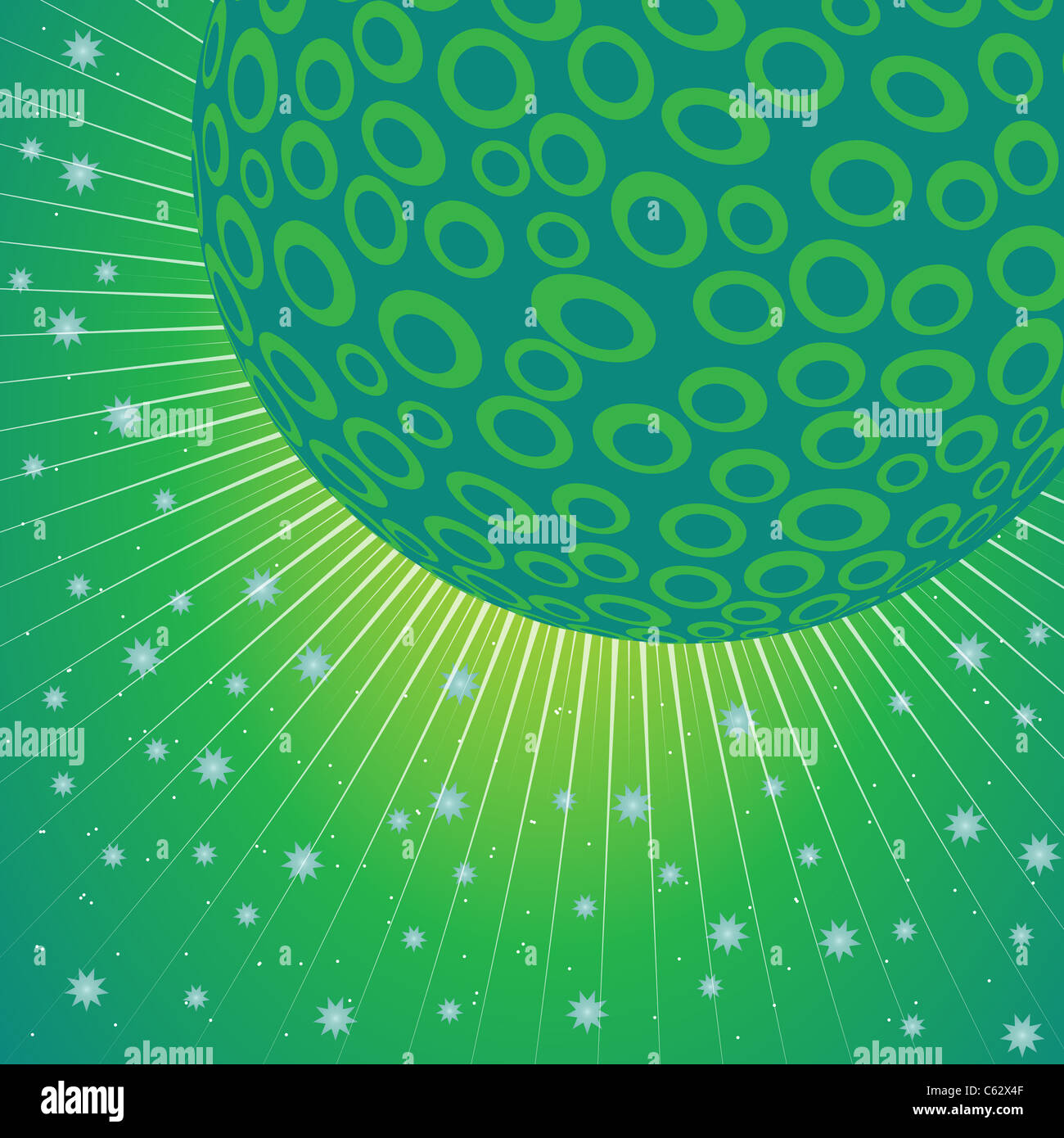 Space scene in green with planet with craters plus stars Stock Photo ...