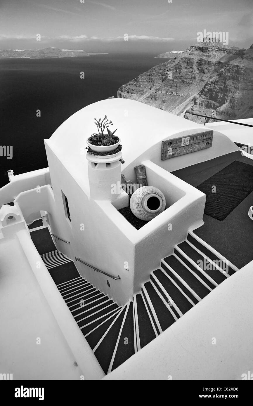 Traditional Greek architecture from Santorini island, Cyclades, Greece (b&w version) Stock Photo