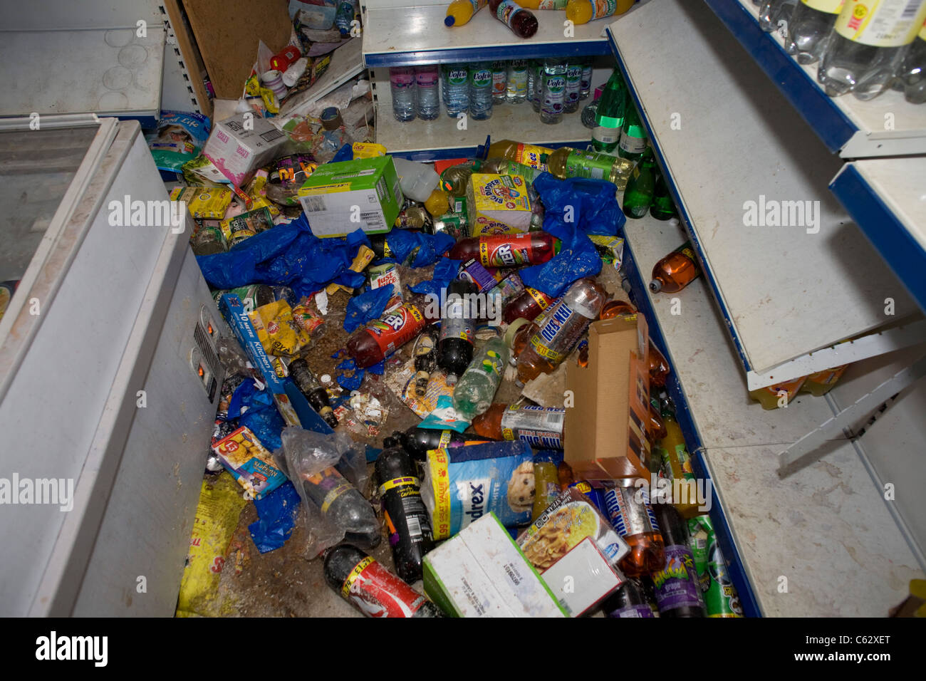 Damage to the Clarence Road Convenience Store looted in the London ...