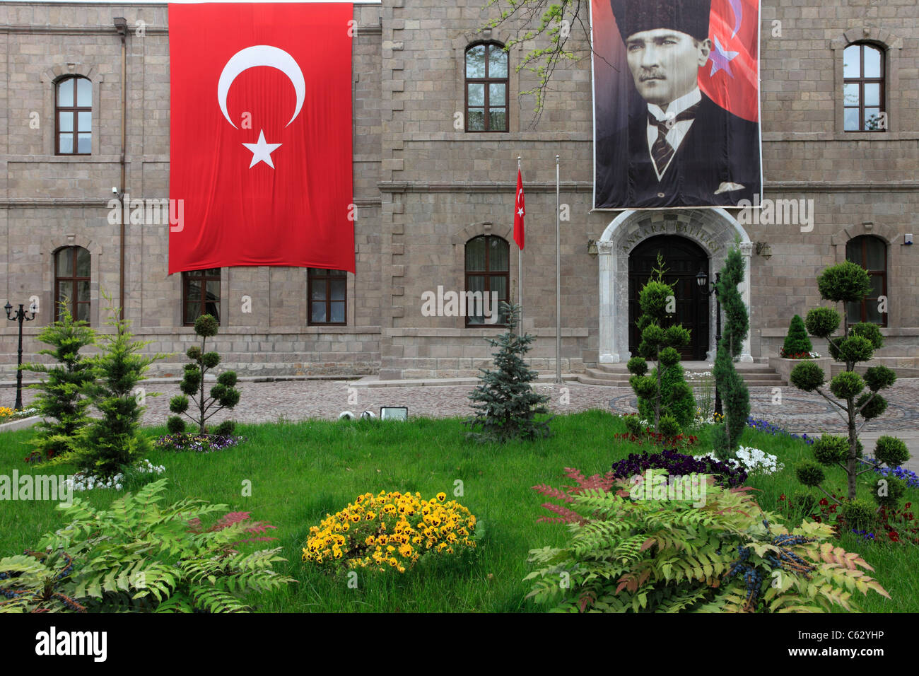 Turkey, Ankara, Governorate, Turkish flag, Ataturk image, Stock Photo