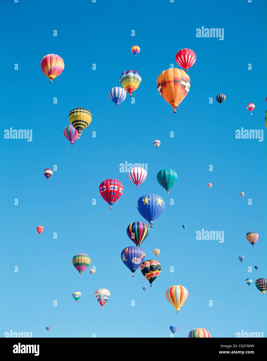 Colourful Hot Air Balloons in Sky, Albuquerque, New Mexico, America Stock Photo