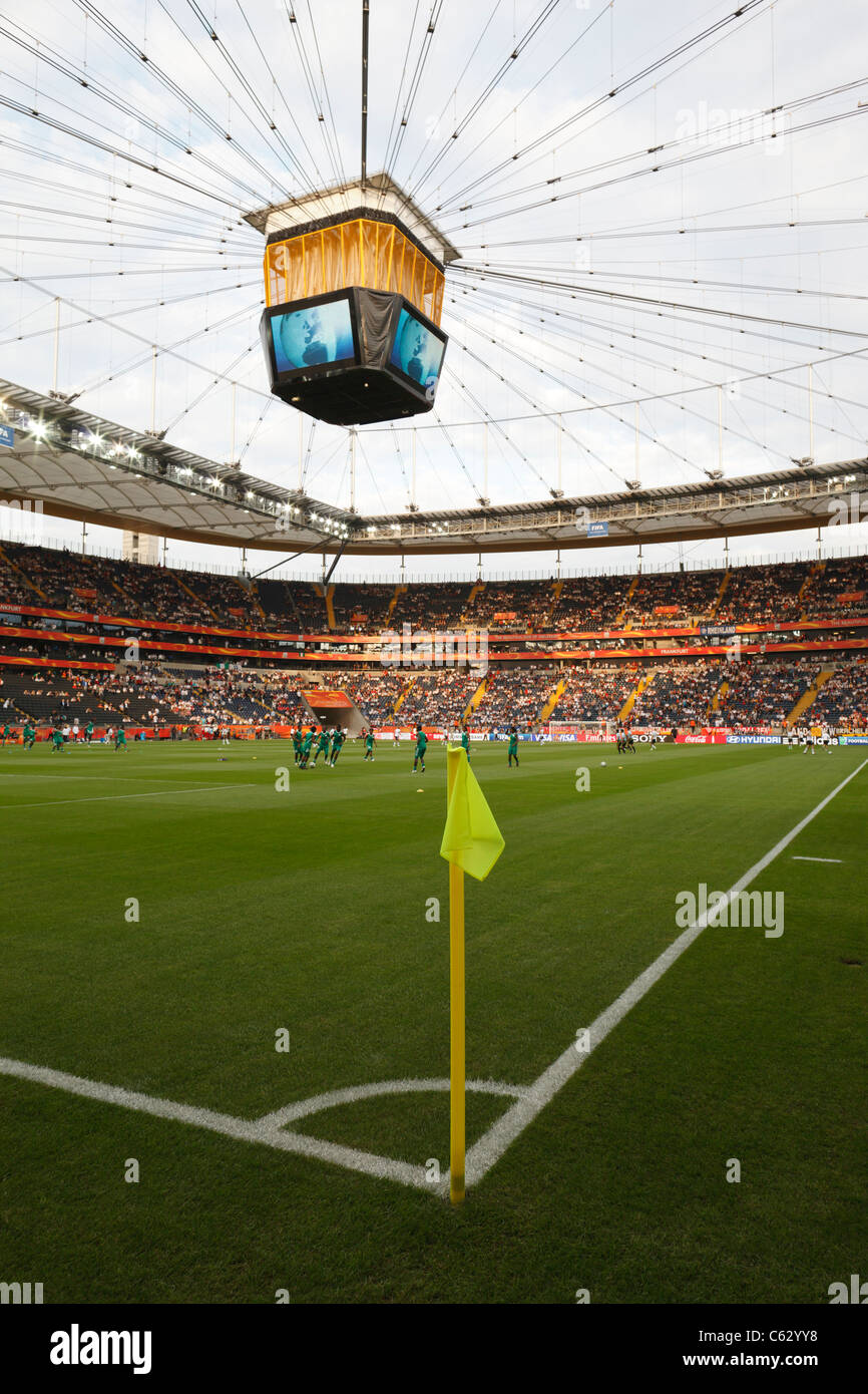 Corner flag at FIFA Womens World Cup Stadium in Frankfurt Germany ahead of a Women's World Cup match between Germany and Nigeria Stock Photo