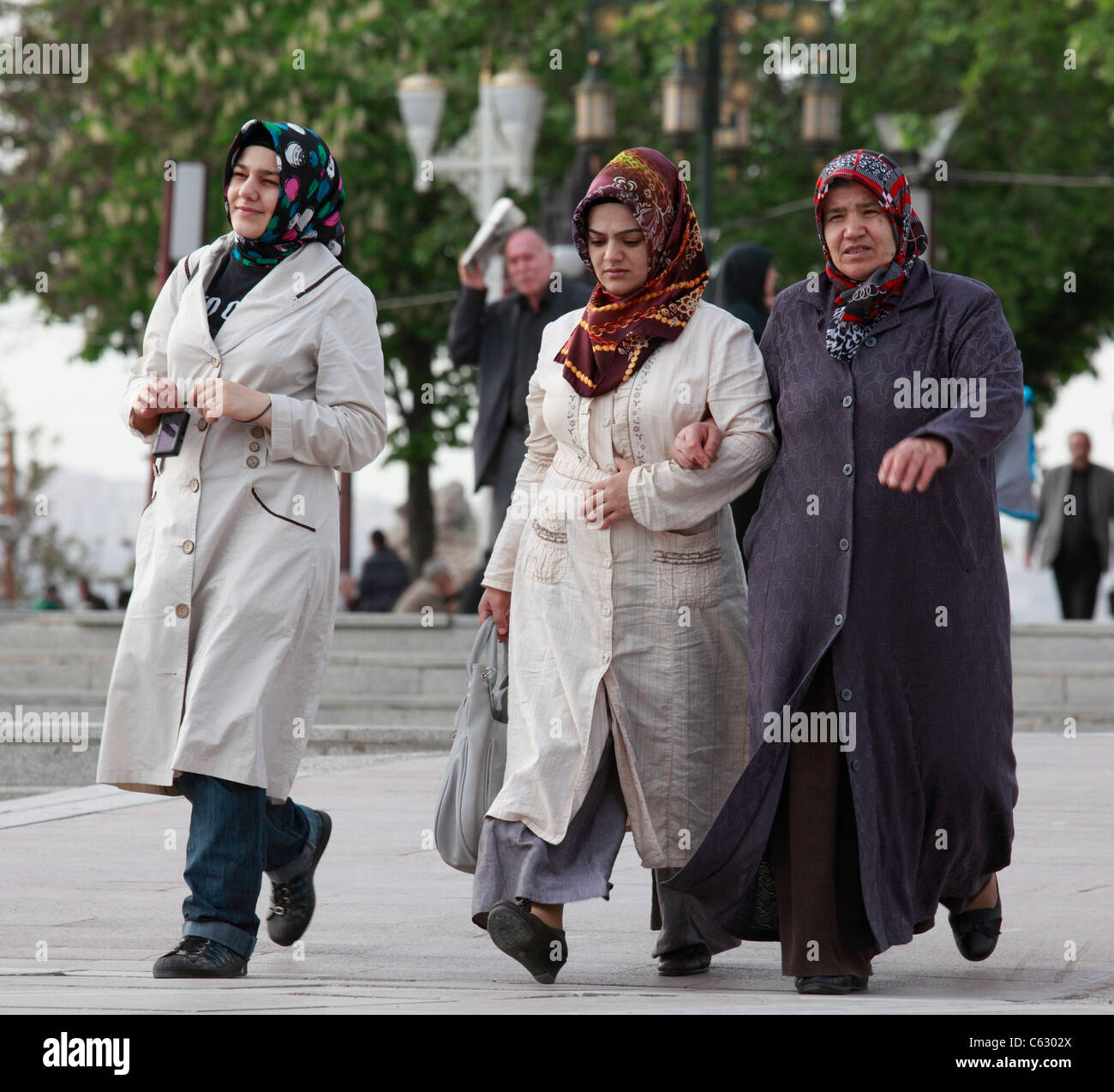 Turkey, Ankara, women with headscarf, conservative islamic dress Stock