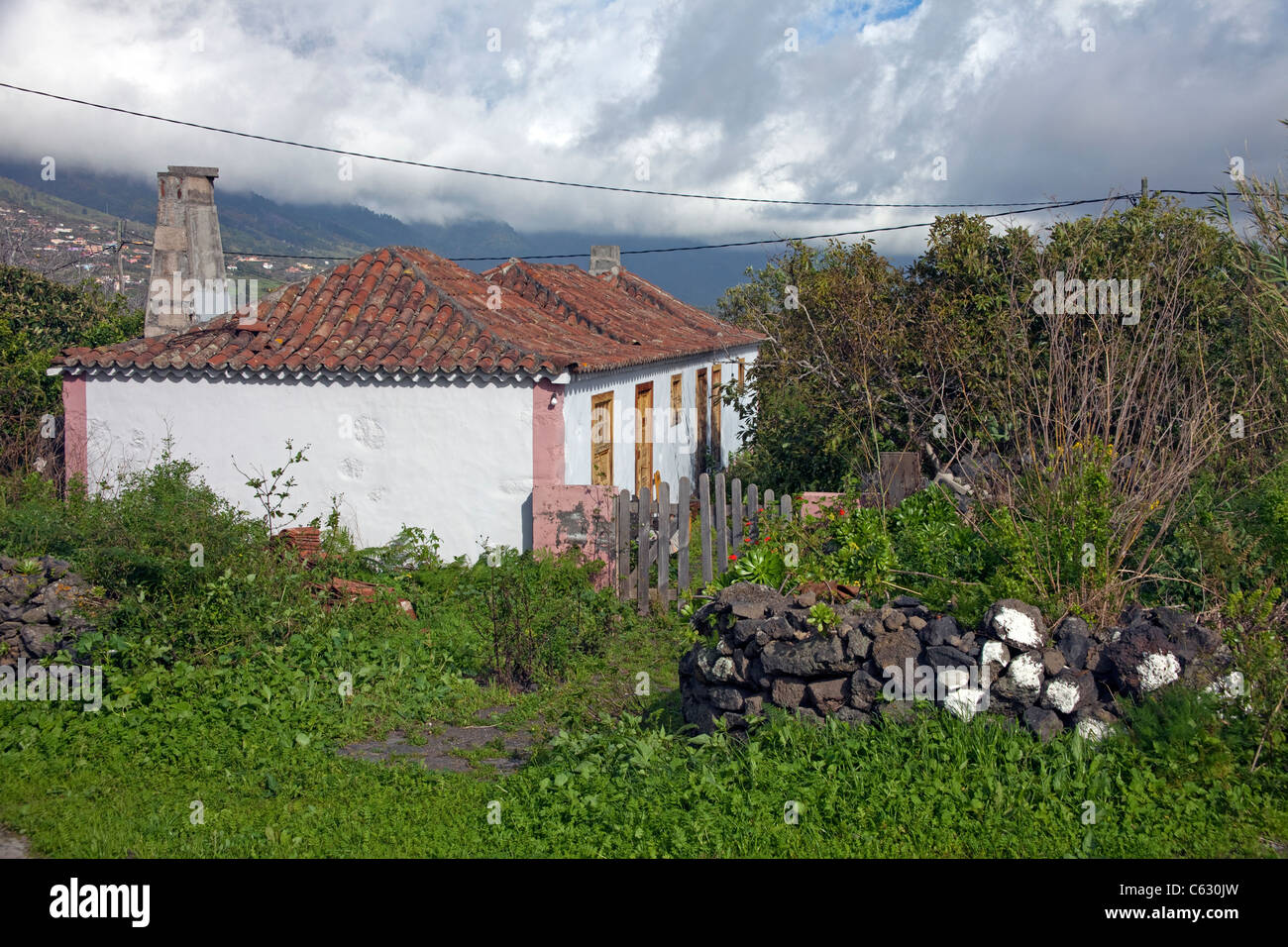 Typical small house in Mazo, colourful facade, La Palma, Canary islands