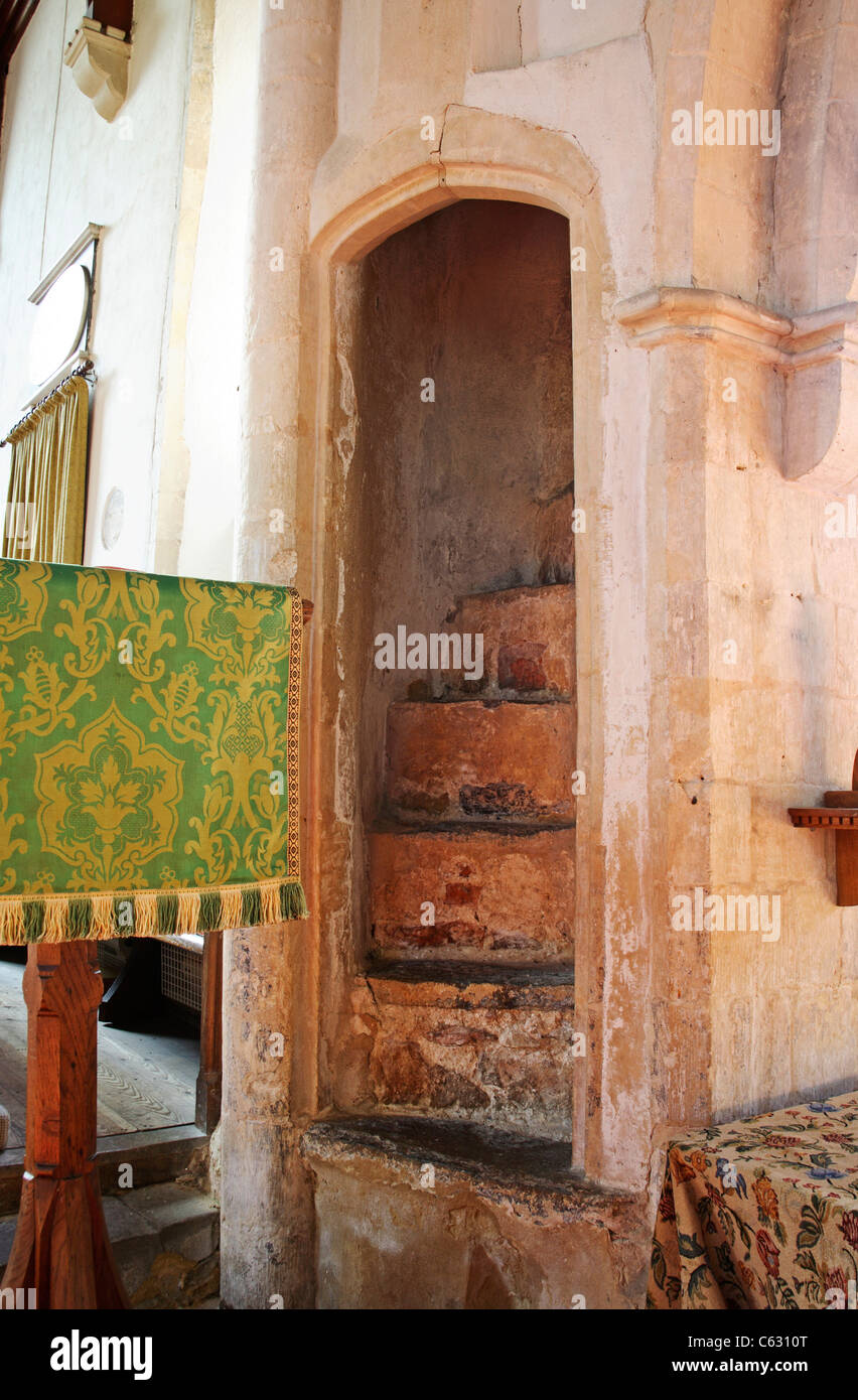 Rood loft stairs in the Parish Church of St Benedict at Horning, Norfolk, England, United Kingdom. Stock Photo