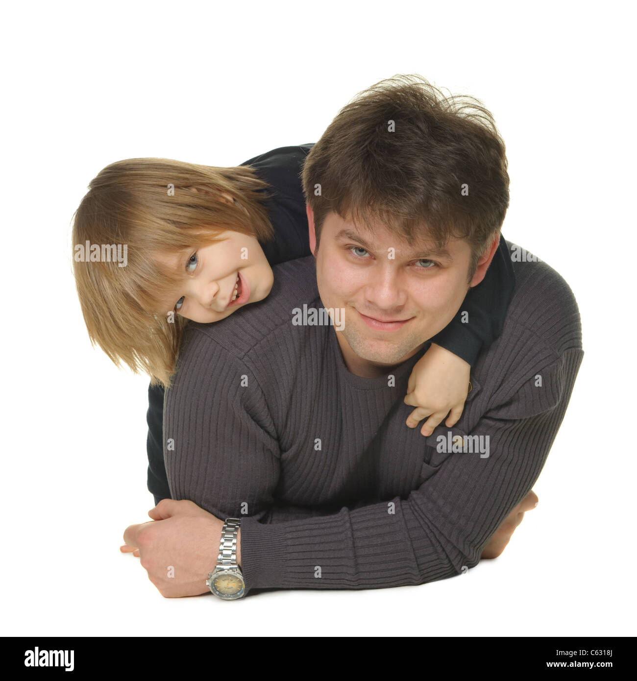 The daddy with the son. It is isolated on a white background Stock Photo