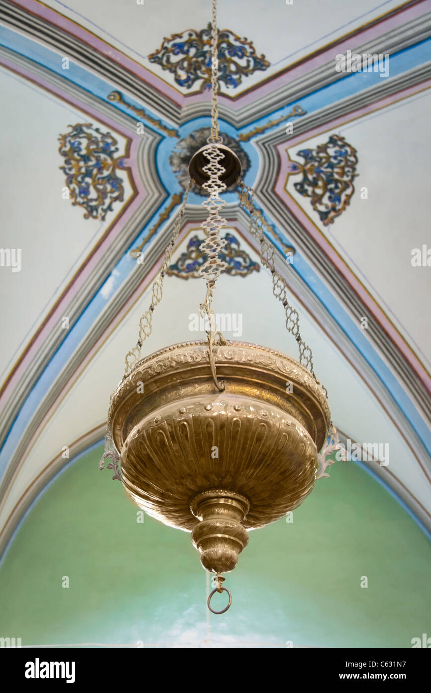 Antique chandelier at the Ibrahim Mosque or Cave of Machpela in Hebron ...