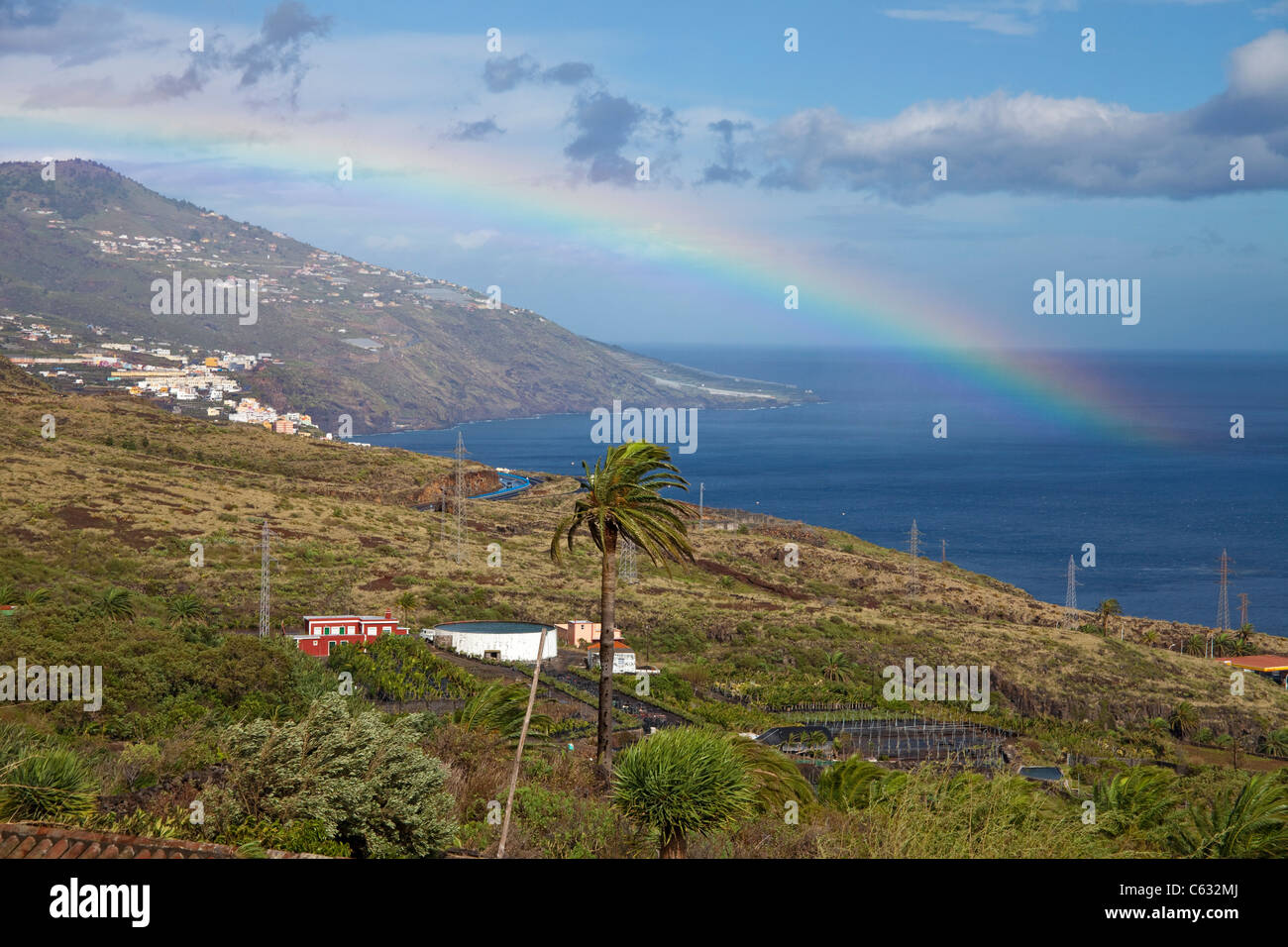 Rainbow at Mazo, La Palma, Canary islands, Spain, Europe Stock Photo