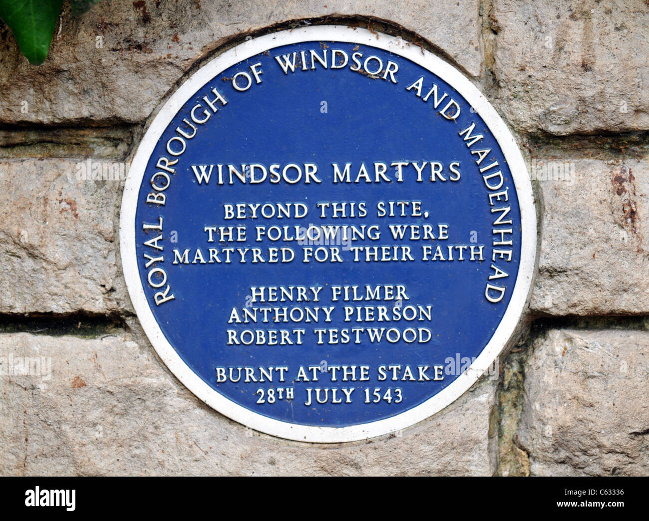 Windsor Martyrs blue plaque, Windsor, Berkshire, Britain, UK Stock Photo