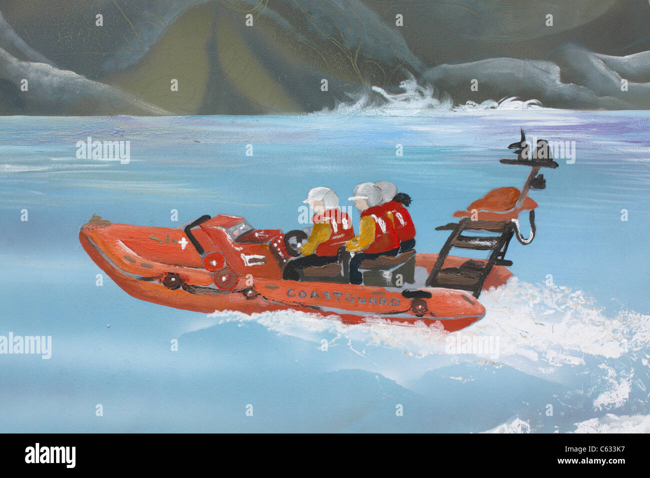 Detail of a painting of a coast guard boat Stock Photo