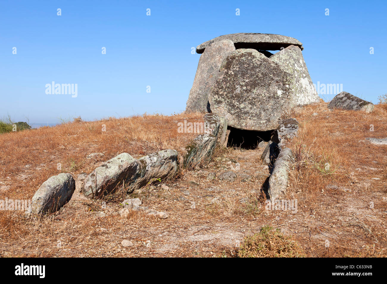 Tapadão dolmen in Crato, the second biggest in Portugal. Located in Aldeia da Mata, Crato, Portalegre District. Stock Photo