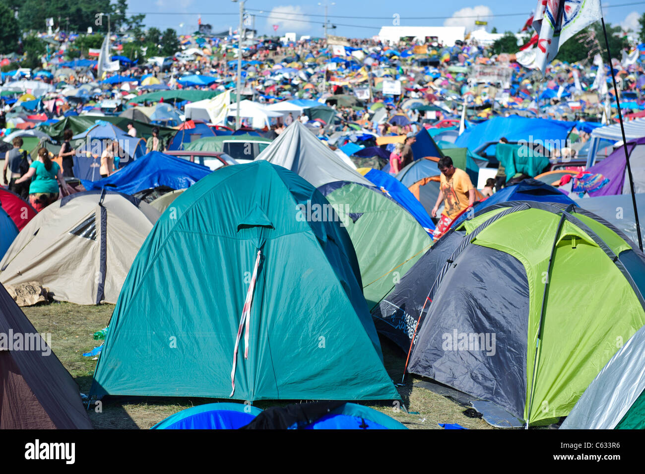 tents at the Przystanek Woodstock - Europe's largest open air festival in Kostrzyn, Poland Stock Photo