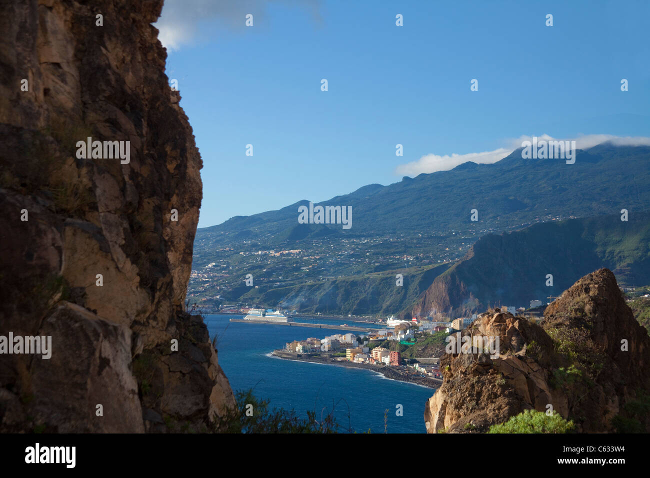 View from the coast road on the harbour of Santa Cruz, La Palma, Canary islands, Spain, Europe Stock Photo