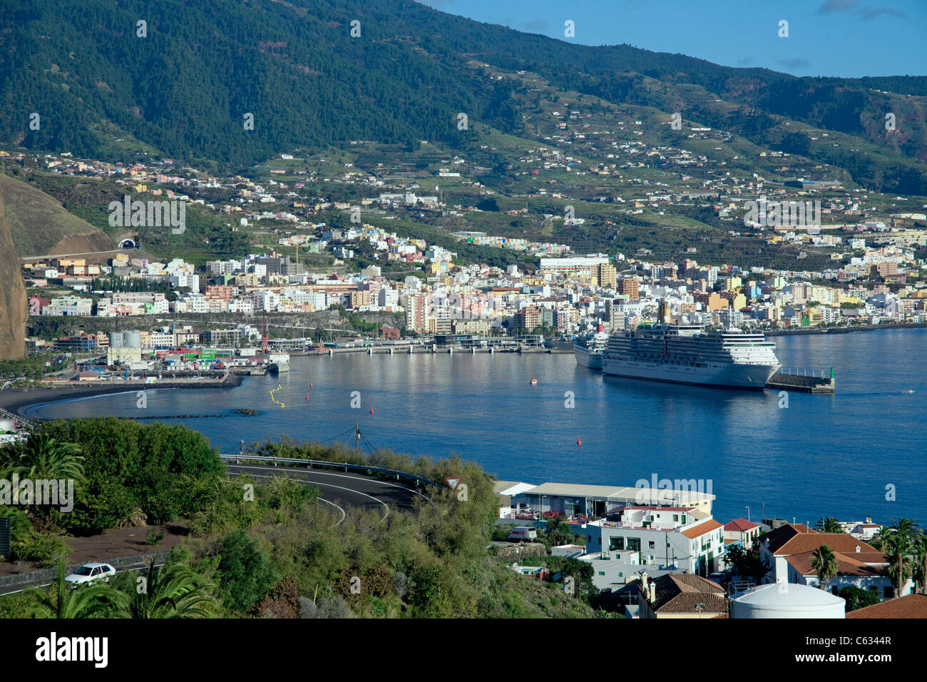 Cruise ship at harbour of Santa Cruz, La Palma, Canary islands, Spain, Europe Stock Photo