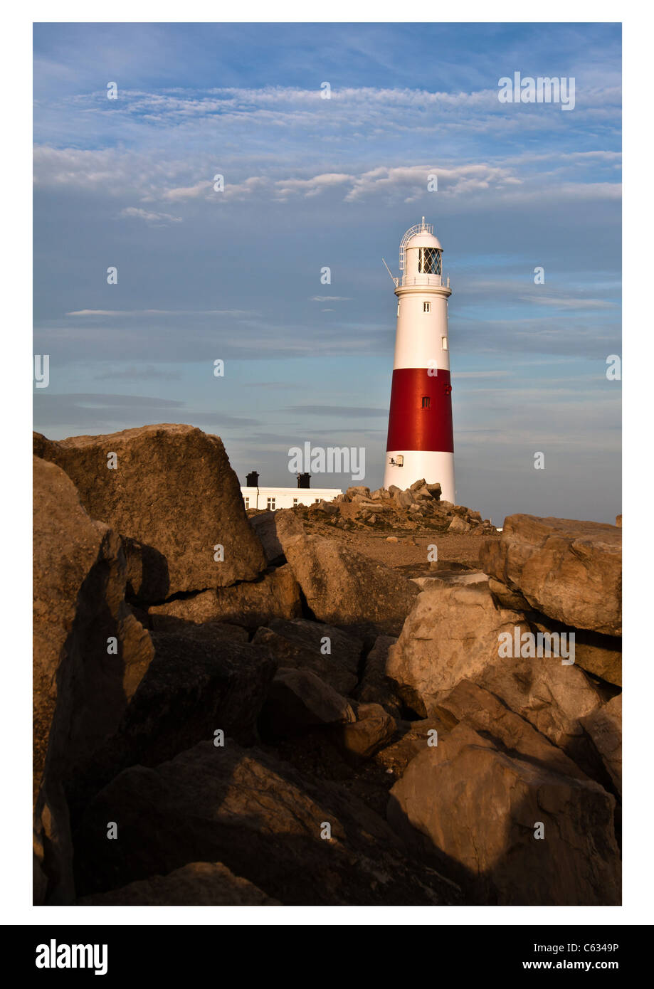 Photograph of Portland Lighthouse at Portland Bill in the UK. Stock Photo