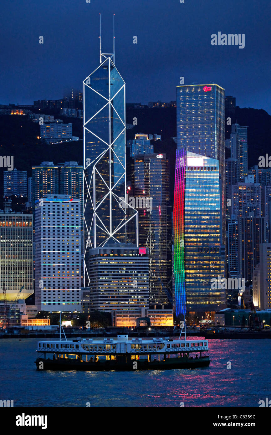 General view of Hong Kong harbour city skyline lights at night in Hong Kong, China Stock Photo