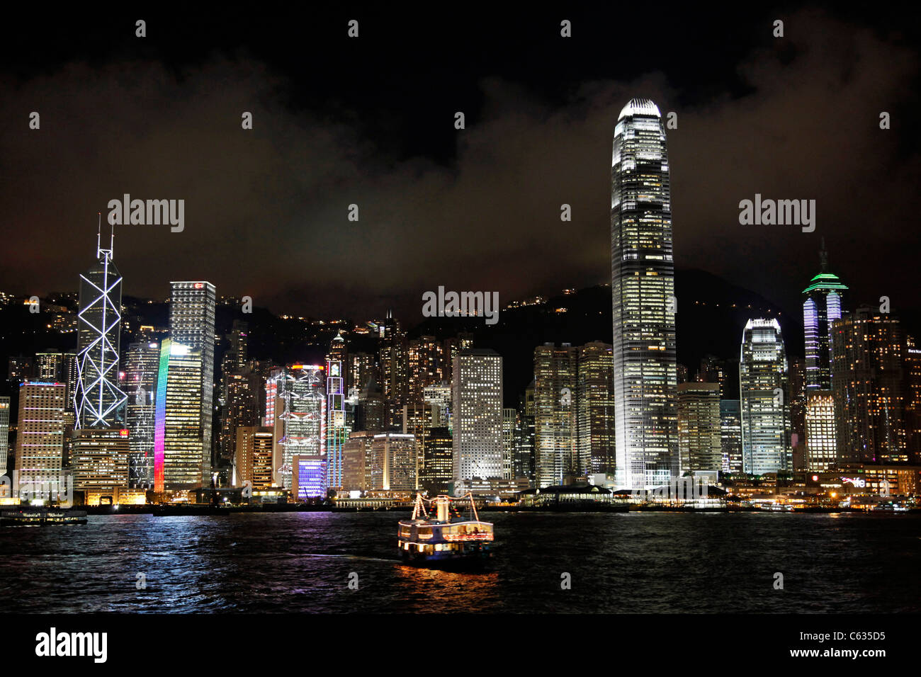 General view of Hong Kong harbour city skyline lights at night in Hong Kong, China Stock Photo