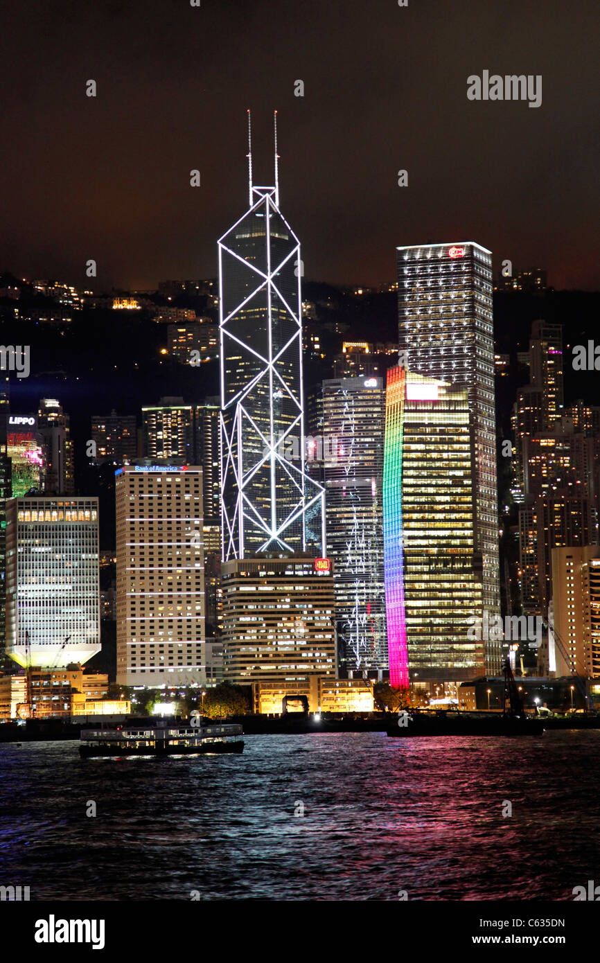 General view of Hong Kong harbour city skyline lights at night in Hong ...