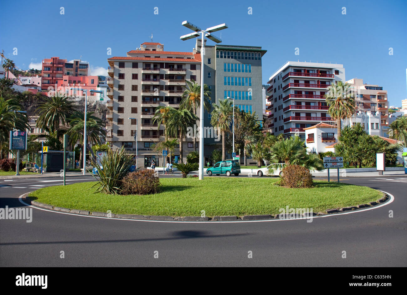 Traffic circle, Plaza de la Constitucion, Santa Cruz, La Palma, Canary islands, Spain, Europe Stock Photo