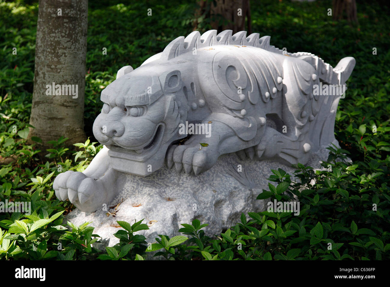 Chinese year symbol statues in Kowloon walled city park, tiger, Hong