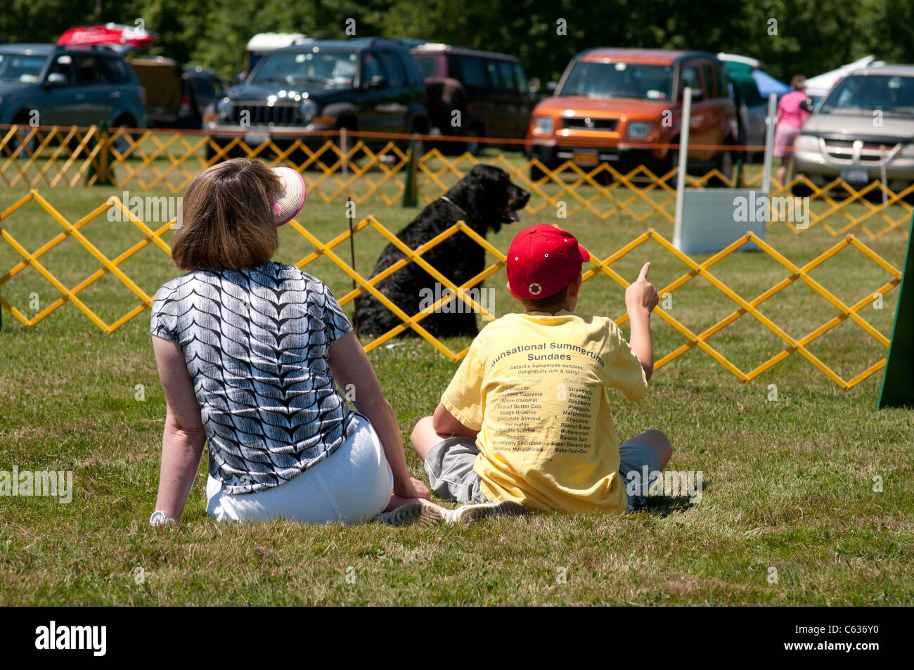 Owners rooting for their dog Stock Photo - Alamy