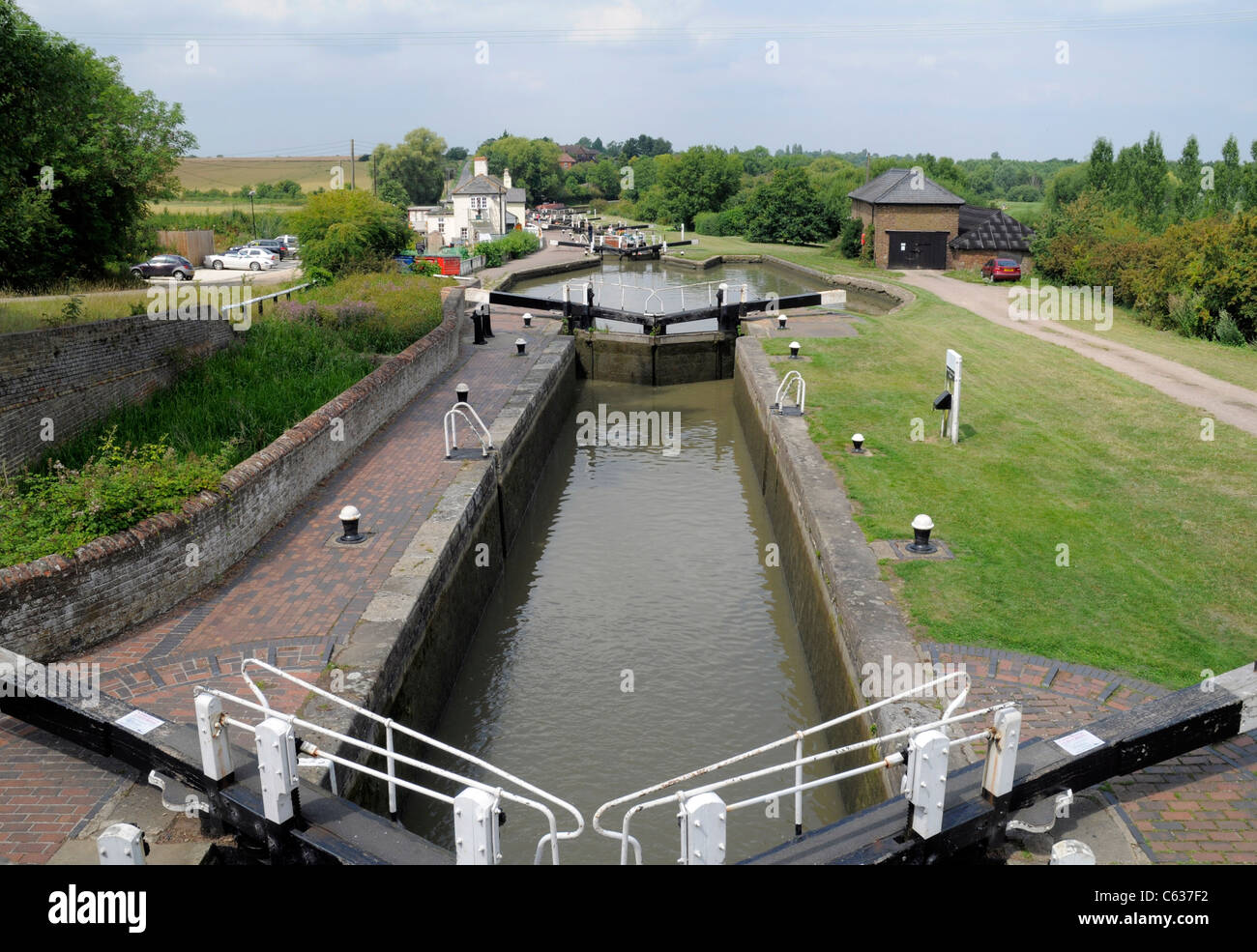 The Three Locks on the Grand Union Canal, near Soulbury and Stoke Hammond - Between Milton Keynes and Leighton Buzzard Stock Photo