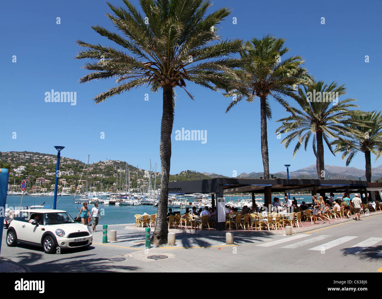 Cafes at Puerto Andratx in Majorca Spain Stock Photo