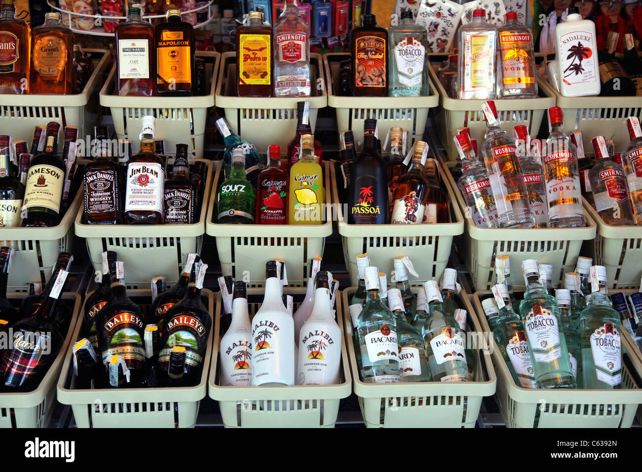 Alcoholic Drinks on sale in a 'tourist' store in Spain Stock Photo