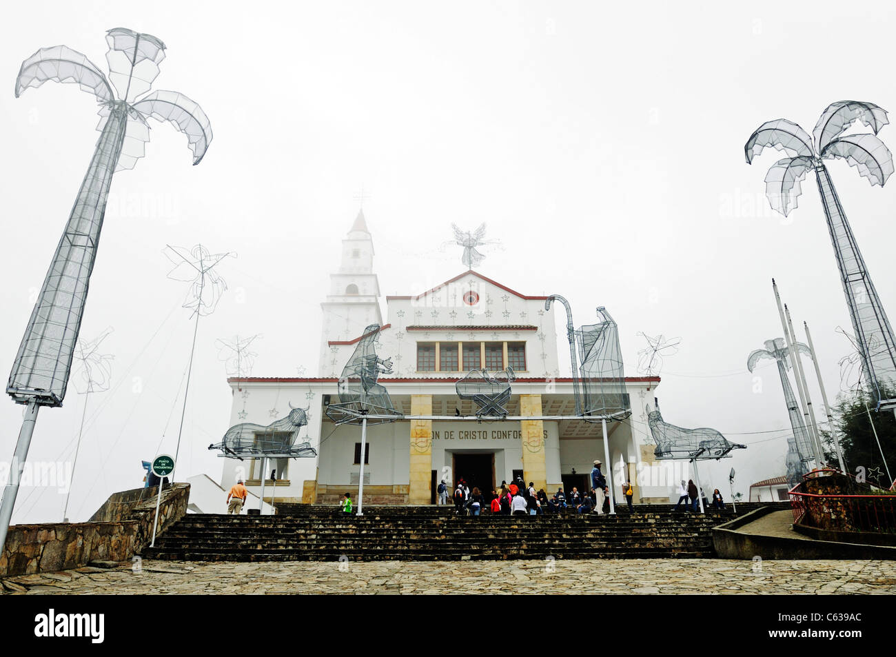 Church Santuario de Monserrate with christmas decoration, Cerro Monserrate Mountain, Cordilleras, Bogota, Colombia Stock Photo