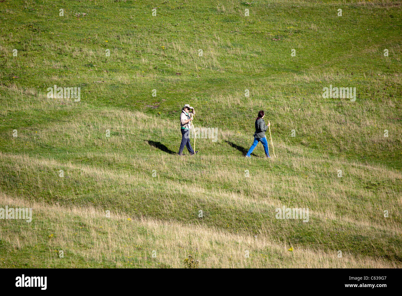 Walkers on Milk Hill Wiltshire Stock Photo