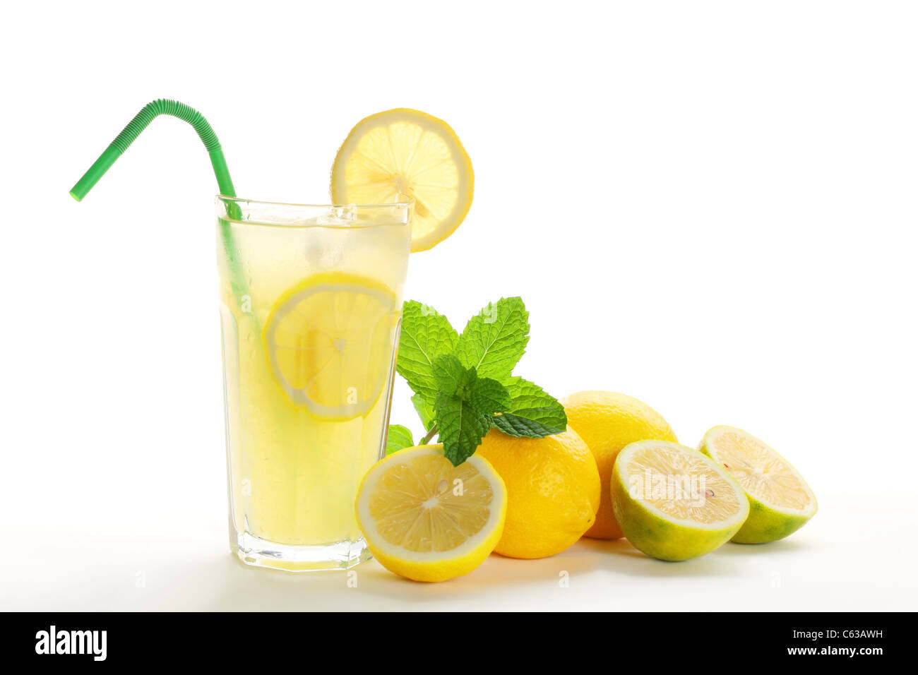 Iced drink with mint and citrus fruit. Stock Photo