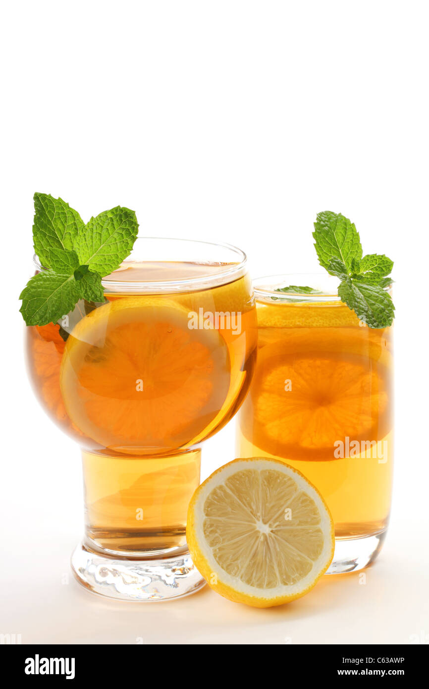 Iced tea with lemon isolated on white Stock Photo