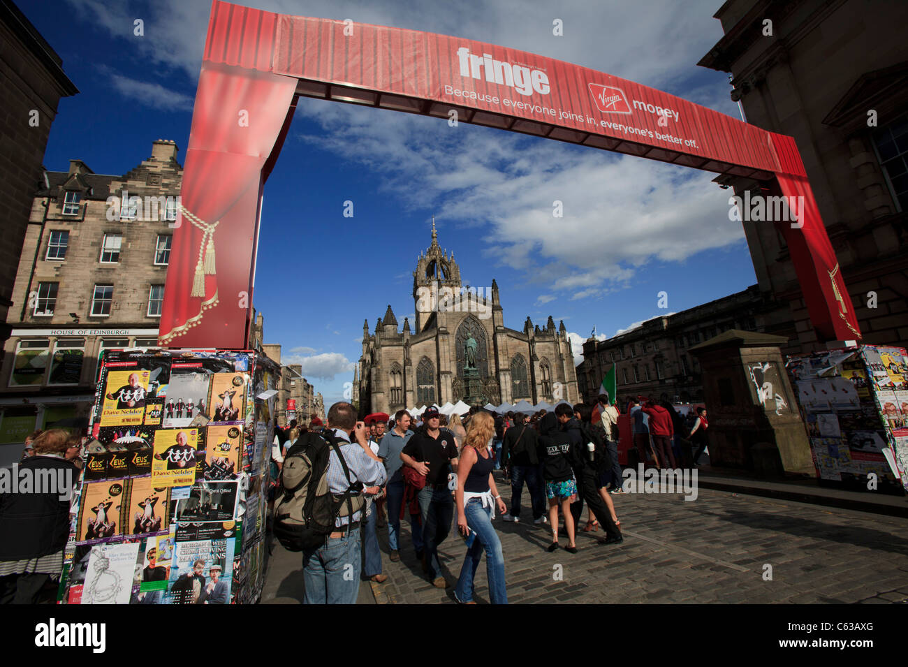 The entrance to the High Street's pedestrian area during the 2011 Edinburgh Festival. Stock Photo