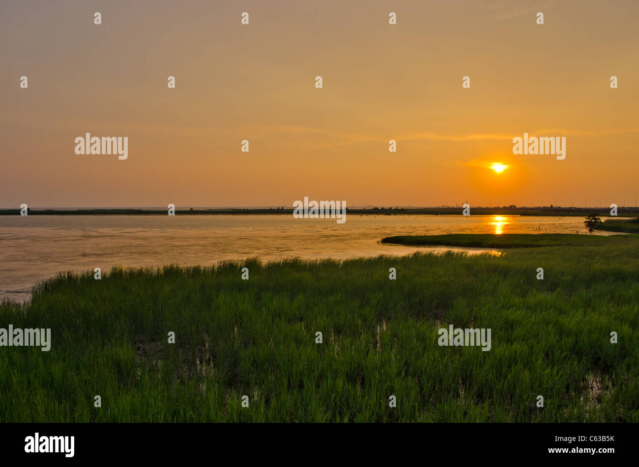 Sunset Over Mobile Bay and I-10 Freeway Stock Photo