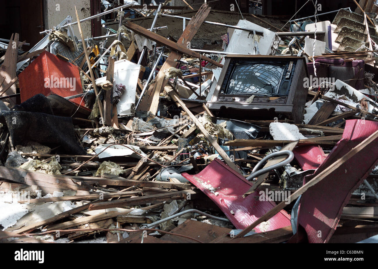The destroyed interior of a retail building in Joplin, Missouri, May 25, 2011. Stock Photo