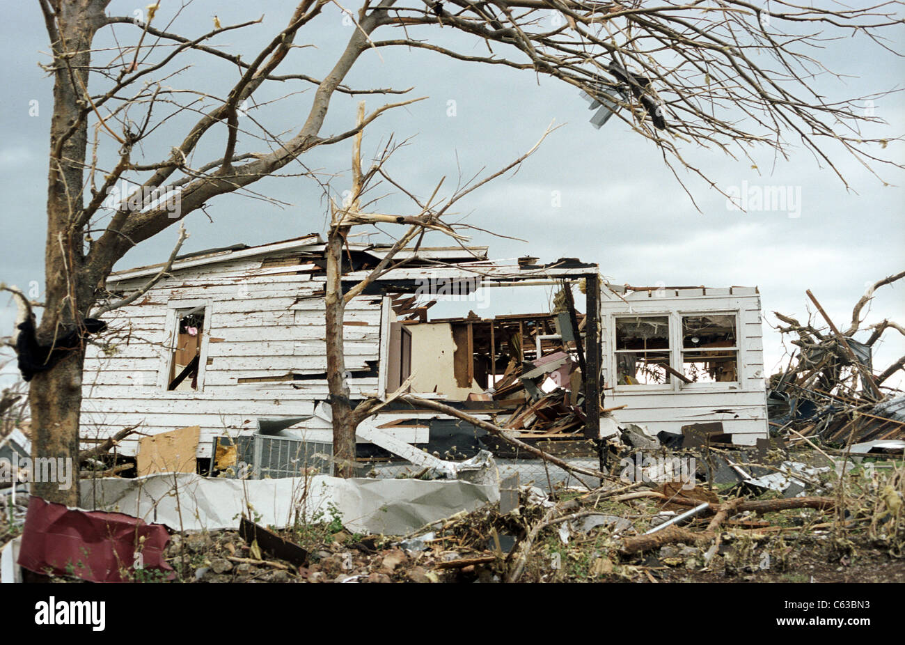 A home destroyed by an EF-5 tornado in Joplin, Missouri, May 25, 2011. Stock Photo
