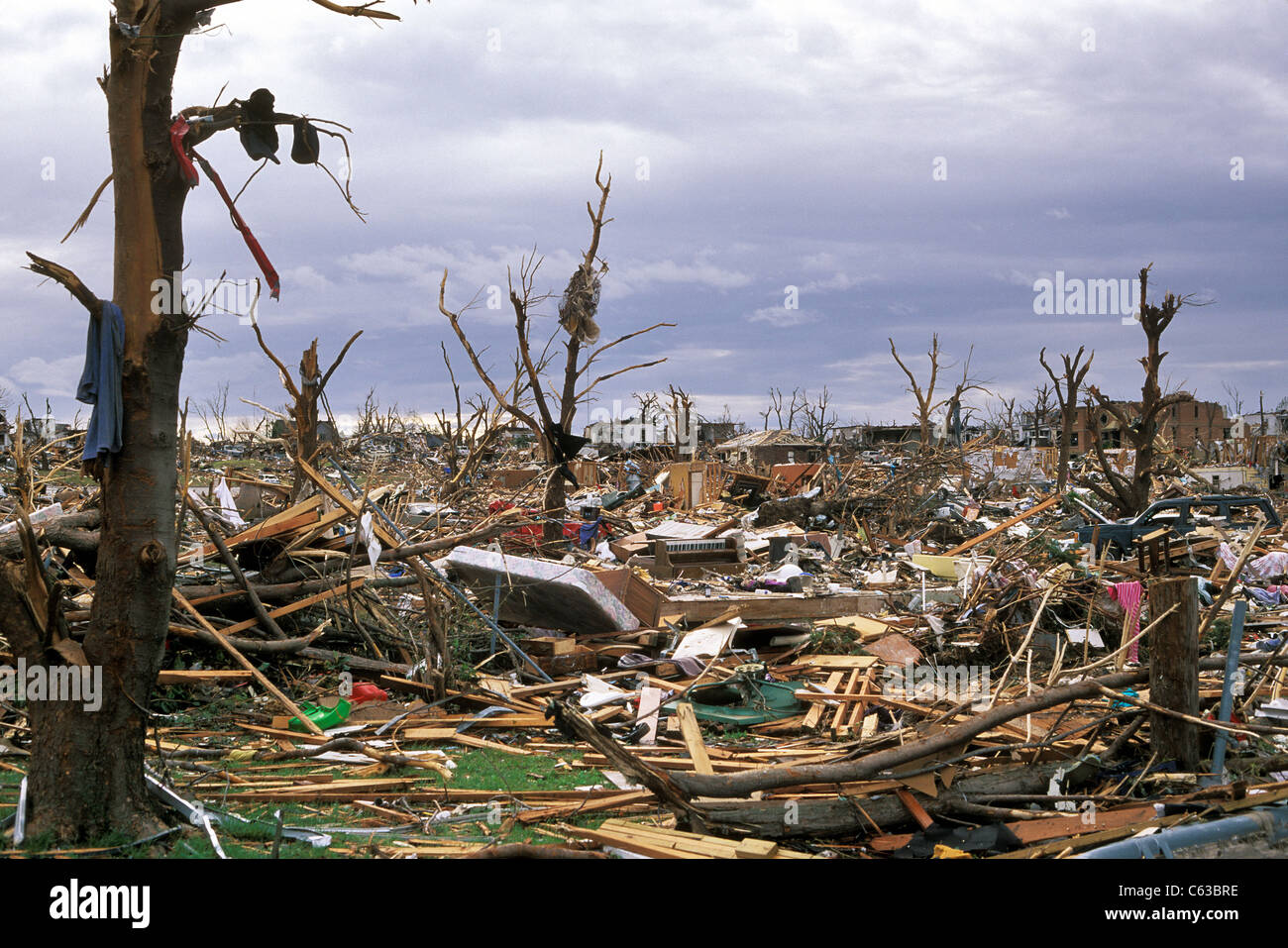 A field of debris after a tornado in Joplin, Missouri, May 25, 2011. Stock Photo