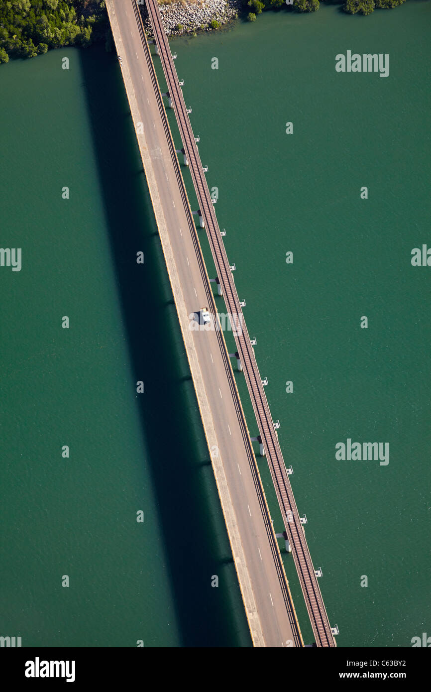 Elizabeth River Bridge, Darwin, Northern Territory, Australia - aerial Stock Photo