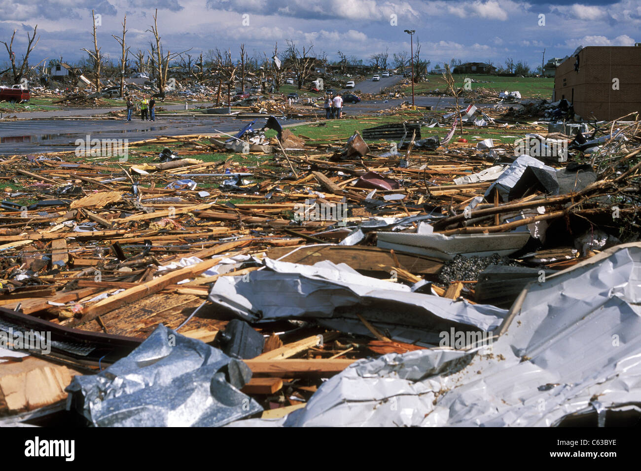 A field of debris near the destroyed high school in Joplin, Missouri, May 25, 2011. Stock Photo