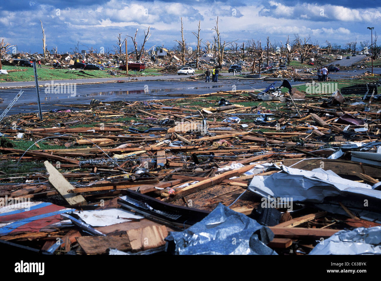 A field of debris near the destroyed high school in Joplin, Missouri, May 25, 2011. Stock Photo