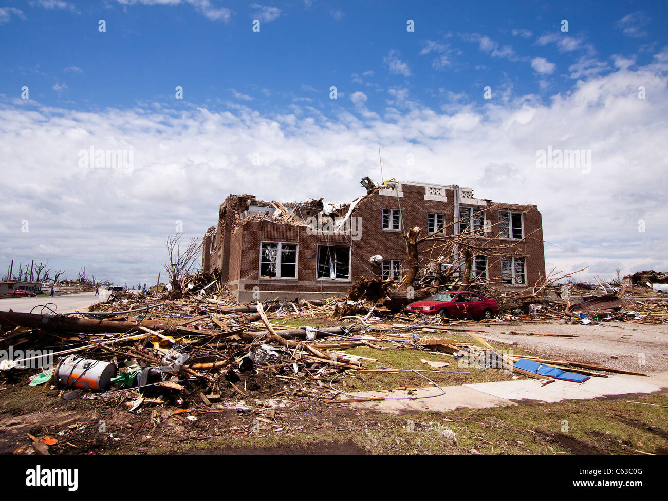 A building destroyed by an EF-5 tornado in Joplin, Missouri, May 25, 2011. Stock Photo