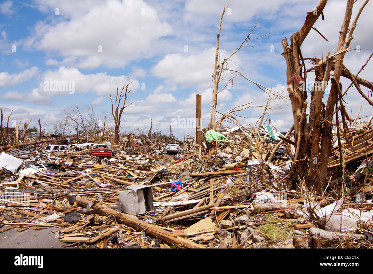 Utter devastation after a tornado in Joplin, Missouri, May 25, 2011. Stock Photo