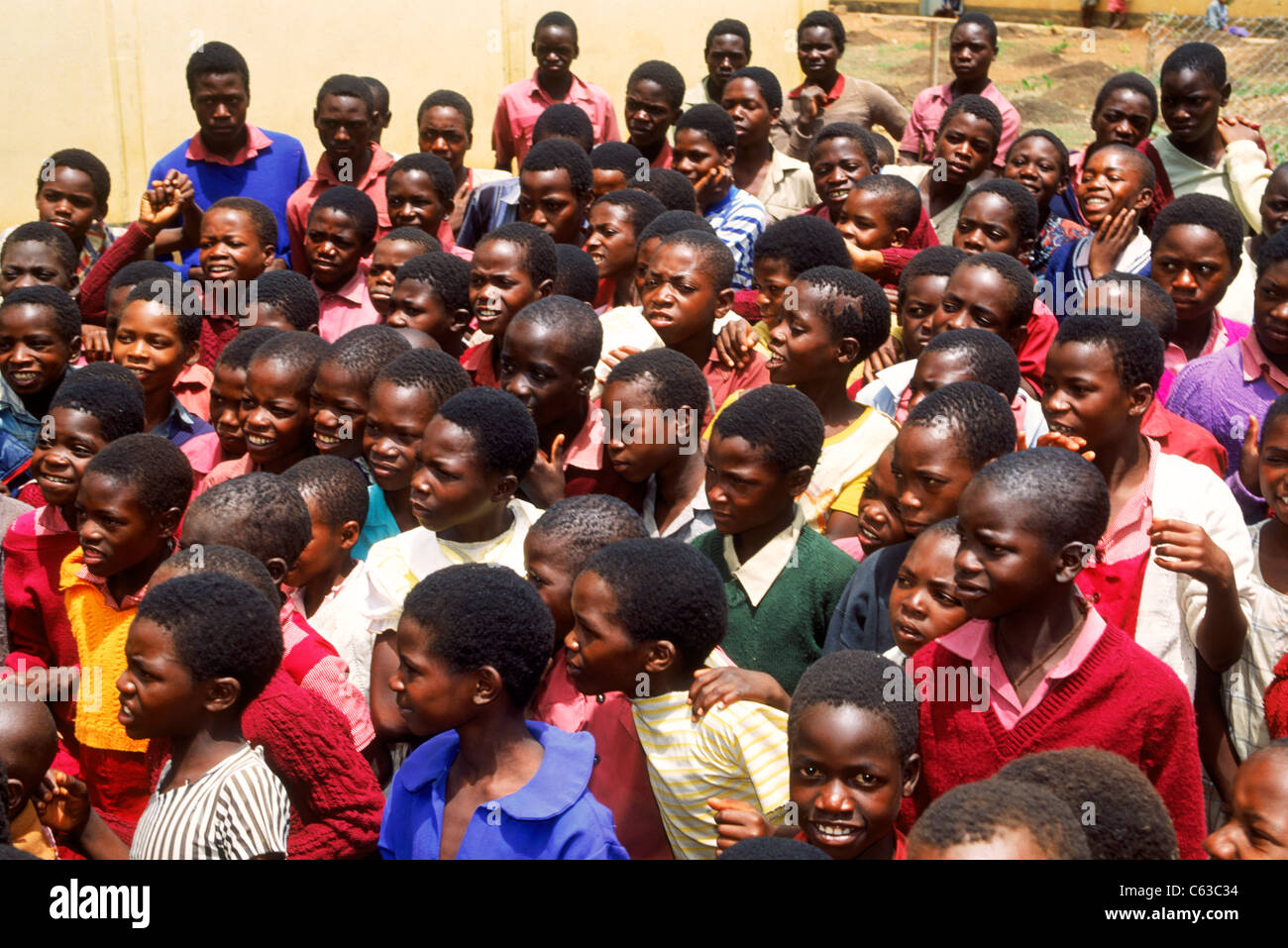 Rural school with students 7 to 16 years in Zimbabwe Stock Photo