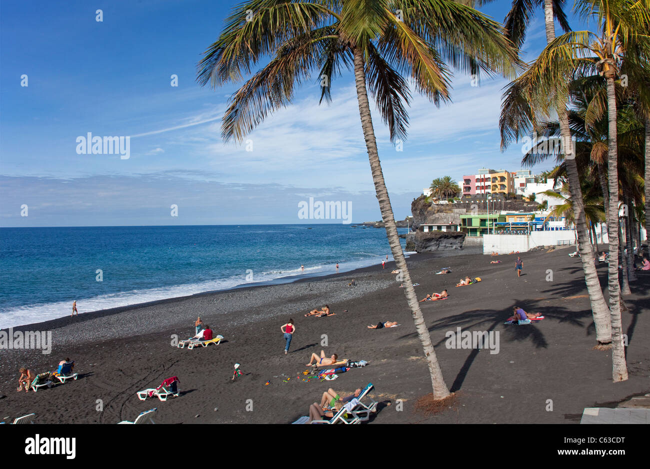 People at the beach of Puerto Naos, La Palma, Canary islands, Spain, Europe Stock Photo
